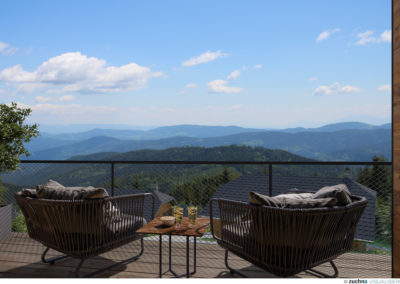 Ausblick vom Balkon des Tomtegl Chalets Hochrindl/ Kärnten in Österreich